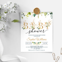 Budget White & Gold Eucalyptus Baby Dusche Einladu