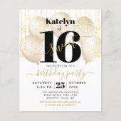 Budget White Gold Glitzer Sweet 16 Balloons Einlad (Vorderseite)