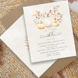 BUDGET White Pumpkin 50. Geburtstag Einladung<br><div class="desc">Elegante,  weiße Kürbisse sind in roten,  orangefarbenen und salzgrünen Blätter und Wildblumen eingebettet.</div>