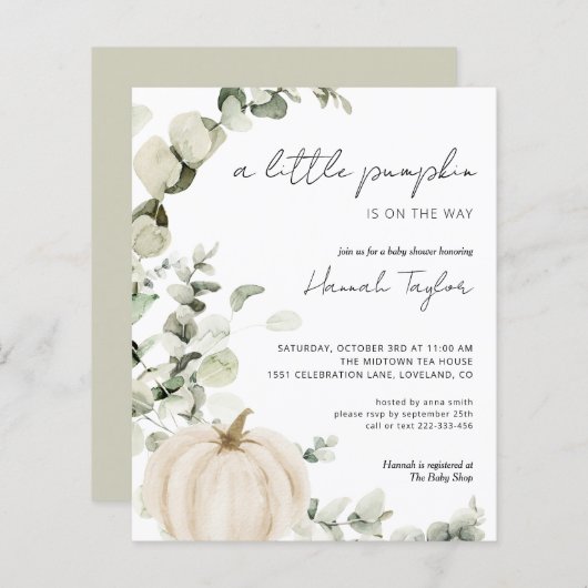 Budget White Pumpkin Fall Baby Dusche Einladung (Vorne/Hinten)