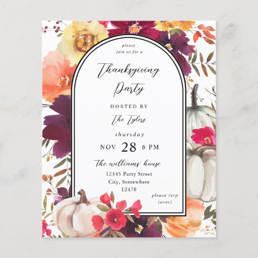 Budget White Pumpkin Fall Floral Erntedank Flyer (Vorne)