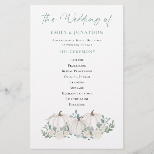 Budget White Pumpkins Florals Wedding Program (Vorderseite)