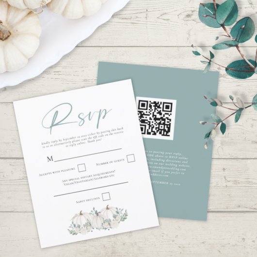 Budget White Pumpkins QR Code Wedding RSVP
