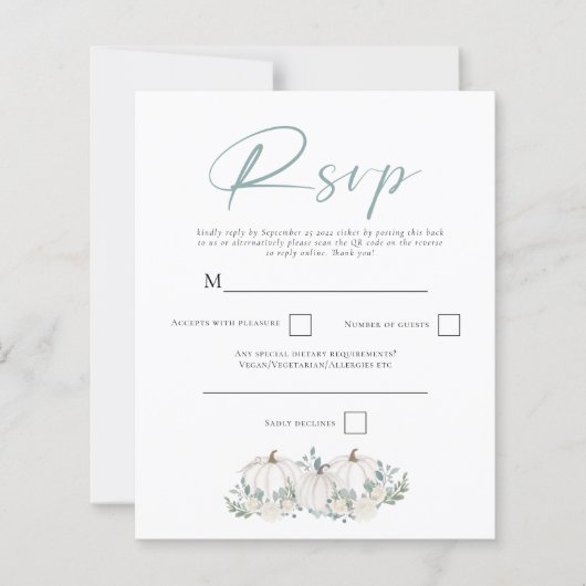 Budget White Pumpkins QR Code Wedding RSVP (Vorderseite)