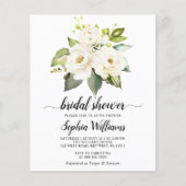 Budget White Rose Blume Bridal Dusche Einladung (Vorderseite)