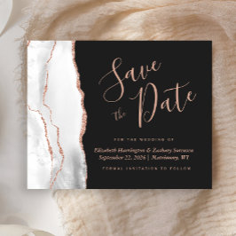 Budget White Rose Gold Agate Dark Save the Date