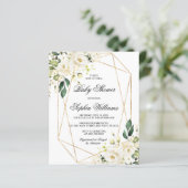Budget White Rose & Green Baby Shower Invitation (Stehend Vorderseite)
