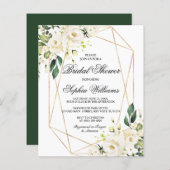 Budget White Rose & Green Bridal Dusche Einladung (Vorne/Hinten)