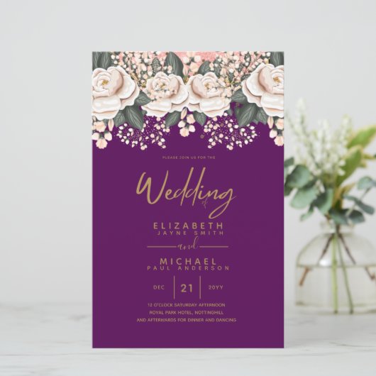 Budget White Roses Botanische Hochzeit Einladungen (Stehend Vorderseite)