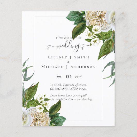 BUDGET White Roses Bouquet Floral Wedding Flyer (Vorne)