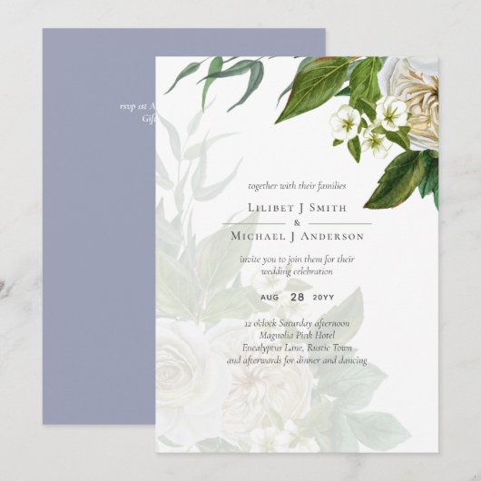 Budget White Roses Dusty Blue Wedding (Vorne/Hinten)