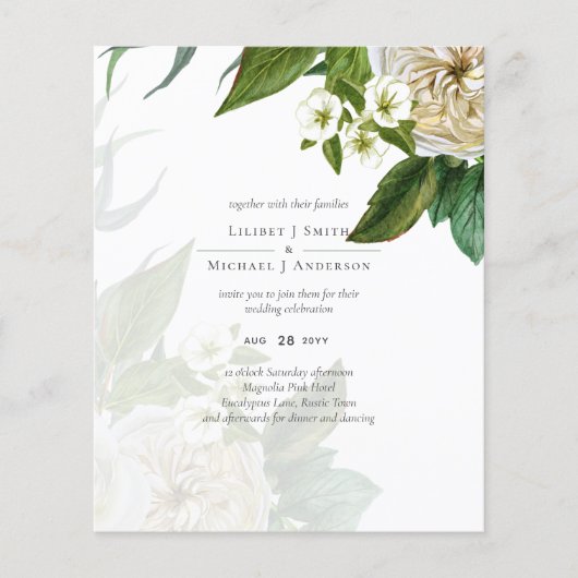 Budget White Roses Dusty Blue Wedding Flyer (Vorne)