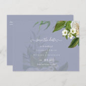 Budget White Roses Dusty Blue Wedding Postkarte (Vorne/Hinten)