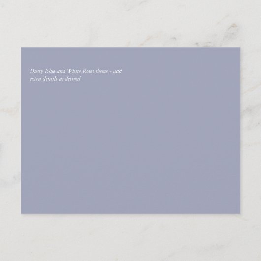 Budget White Roses Dusty Blue Wedding Postkarte (Rückseite)