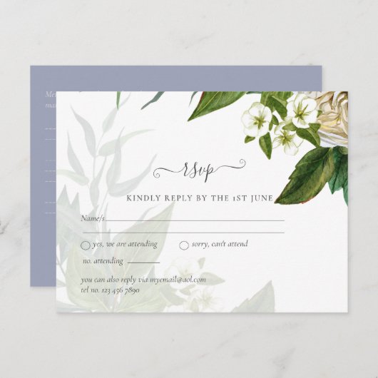 Budget White Roses Dusty Blue Wedding Postkarte (Vorne/Hinten)