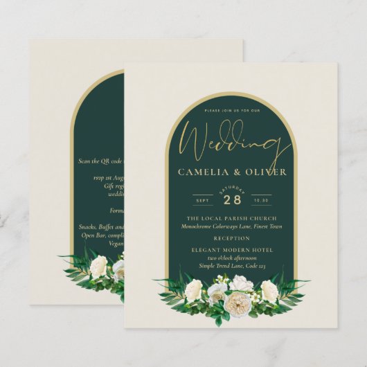 BUDGET White Roses Forest Green Winter Wedding INV (Vorne/Hinten)