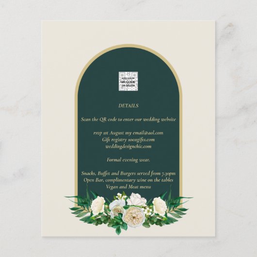 BUDGET White Roses Forest Green Winter Wedding INV (Rückseite)