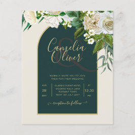 BUDGET White Roses Forest Green Winter Wedding INV Flyer