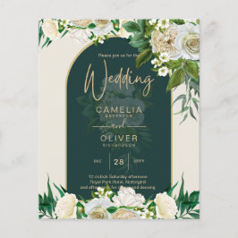 BUDGET White Roses Forest Green Winter Wedding INV Flyer