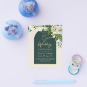 BUDGET White Roses Forest Green Winter Wedding INV Flyer (Einzeln)