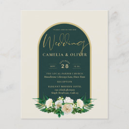 BUDGET White Roses Forest Green Winter Wedding INV Flyer