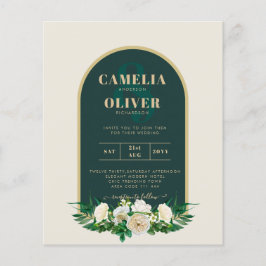 BUDGET White Roses Forest Green Winter Wedding INV Flyer