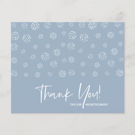 Budget White Script Dusty Blue Danke Cards (Vorderseite)