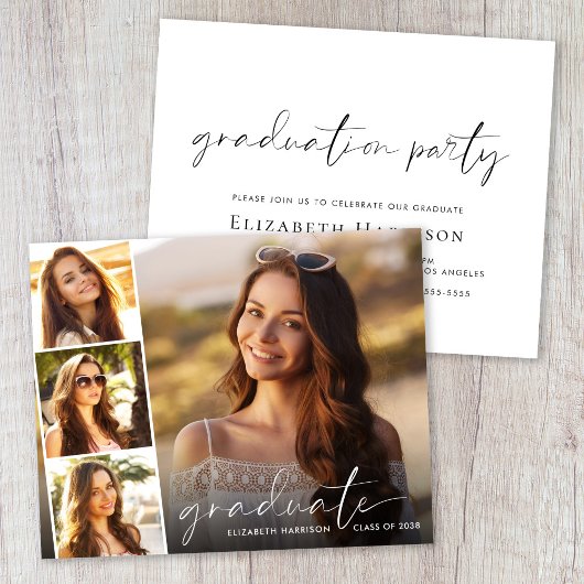 Budget White Script Foto Graduation Party Einladun