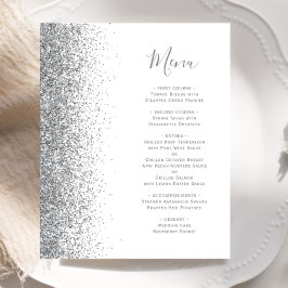 Budget White Silver Glitzer Edge Wedding Menu