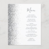 Budget White Silver Glitzer Edge Wedding Menu (Vorderseite)