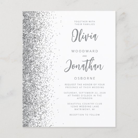 Budget White Silver Glitzer QR Code Hochzeit Einla (Vorderseite)