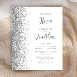 Budget White Silver Glitzer Script Einladung