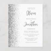 Budget White Silver Glitzer Script Einladung (Vorderseite)