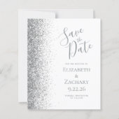 Budget White Silver Save the Date Card (Vorderseite)