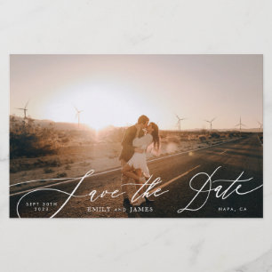 Budget White Simple Foto Wedding Save the Date