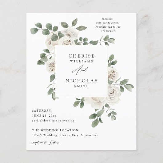 Budget White Soft Floral & Eukalyptus Wedding (Vorderseite)