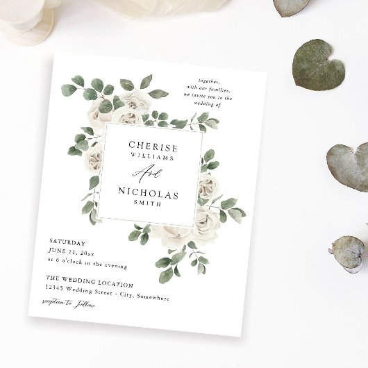 Budget White Soft Floral & Eukalyptus Wedding Flyer