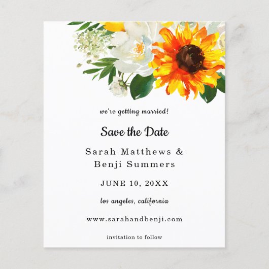 Budget White Sunflower & Whi Floral Save the Date Flyer (Vorne)
