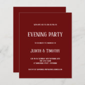 Budget White Text Burgundy Abend Party Einladung (Vorne/Hinten)