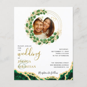 Budget White und Emerald Agate Eucalyptus Wedding Flyer
