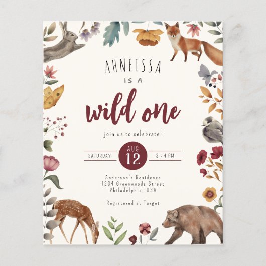 Budget Wild One Animal Woodland Erster Geburtstag (Vorderseite)