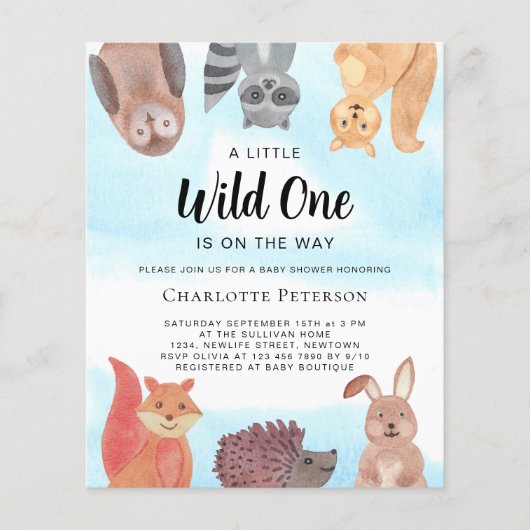 Budget Wild One Animals Baby Shower Einladung (Vorderseite)