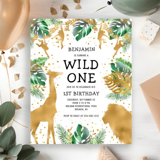 Budget Wild One First Birthday Safari Einladung