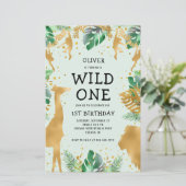 Budget Wild One Green Gold Safari Einladung (Stehend Vorderseite)