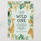 Budget Wild One Green Gold Safari Einladung (Vorne/Hinten)
