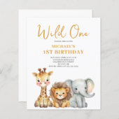 Budget Wild One Safari 1. Geburtstag Einladung (Vorne/Hinten)