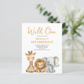 Budget Wild One Safari 1. Geburtstag Einladung (Stehend Vorderseite)