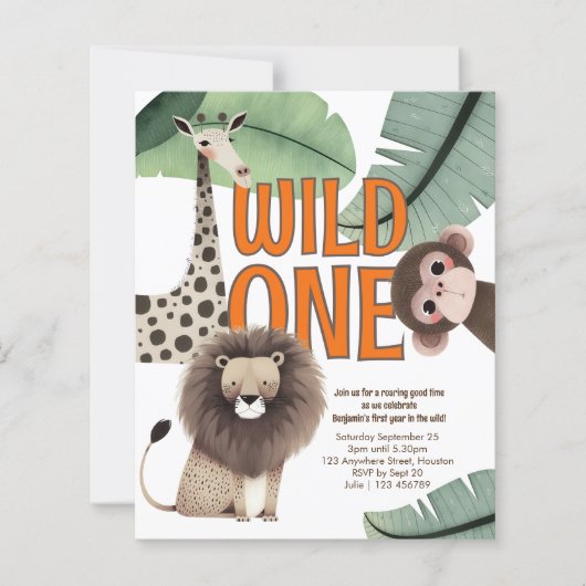 Budget Wild One Safari Animals 1st Birthday Party (Vorderseite)