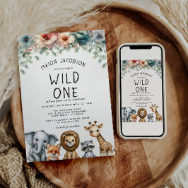 Budget Wild One Safari Animals Boy Birthday Party Einladung