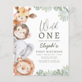 Budget Wild One Safari Boy's 1. Geburtstag Einladu (Vorderseite)